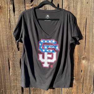 MLB Black Short Sleeve Tee with Blue and Red Logo